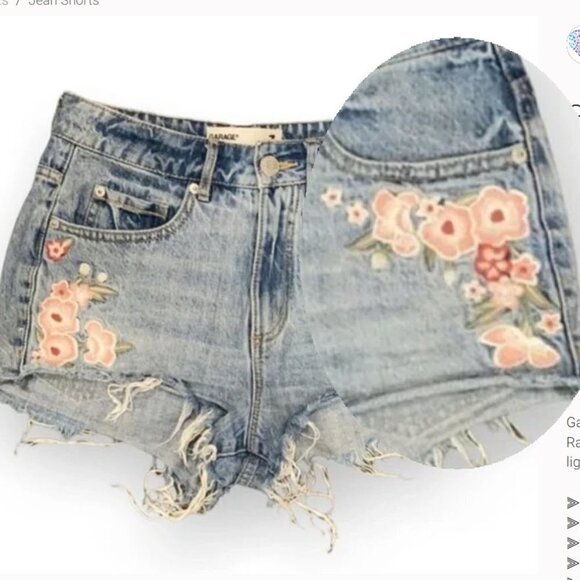 Garage Floral Festival High Rise Jean Shorts - Picture 5 of 14